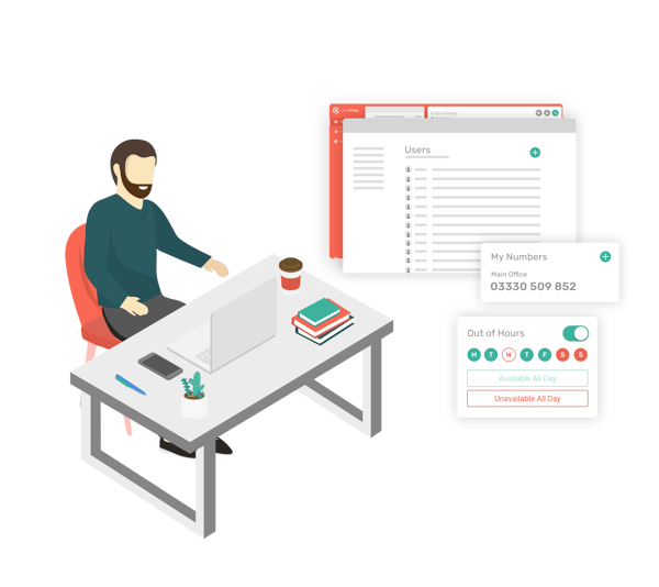 man at desk working with circleloop and chat apps