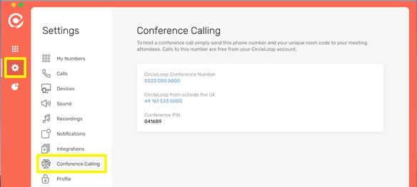 CircleLoop - Desktop - Settings Menu - Conference Calling